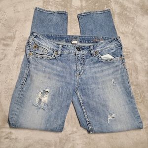 Silver Jeans Mens 32x31 Aiko Slim Fit Boot Cut Blue Denim Medium Wash Distressed